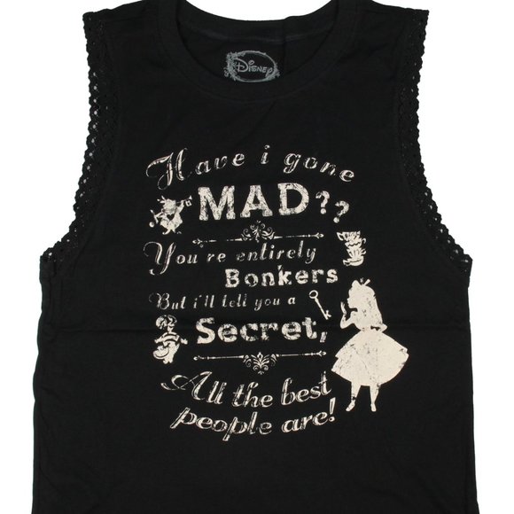 Disney Alice In Wonderland Black Tank Top with White Print - Picture 1 of 5